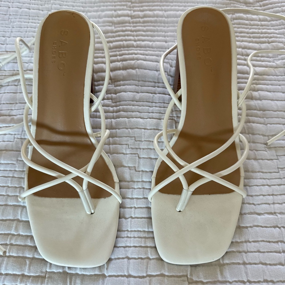 SABO White Strappy Heels for Women
